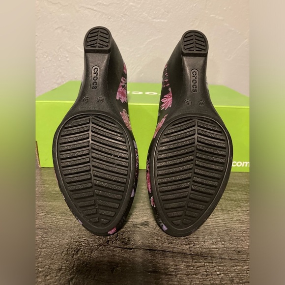 Black Floral Crocs Wedges - Picture 8 of 10